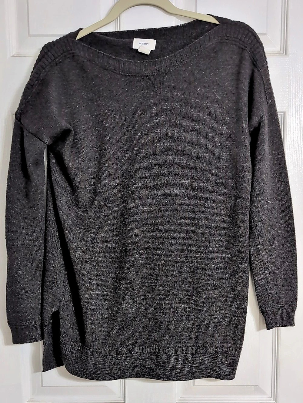 Old Navy Textured-Stitch Boat-Neck Tunic Sweater Gray Medium